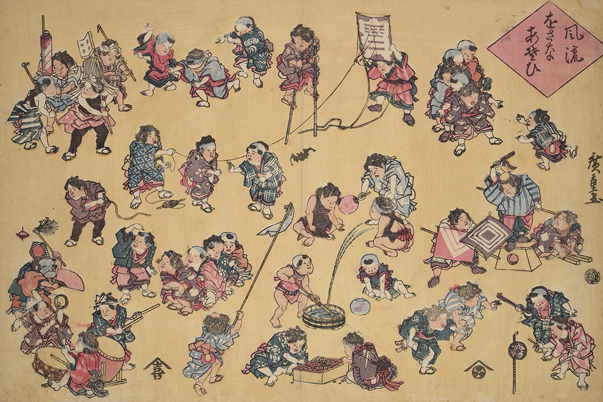 豊国画　浮世絵 女性と子供の風景 豊国画 浮世絵 女性と子供の風景